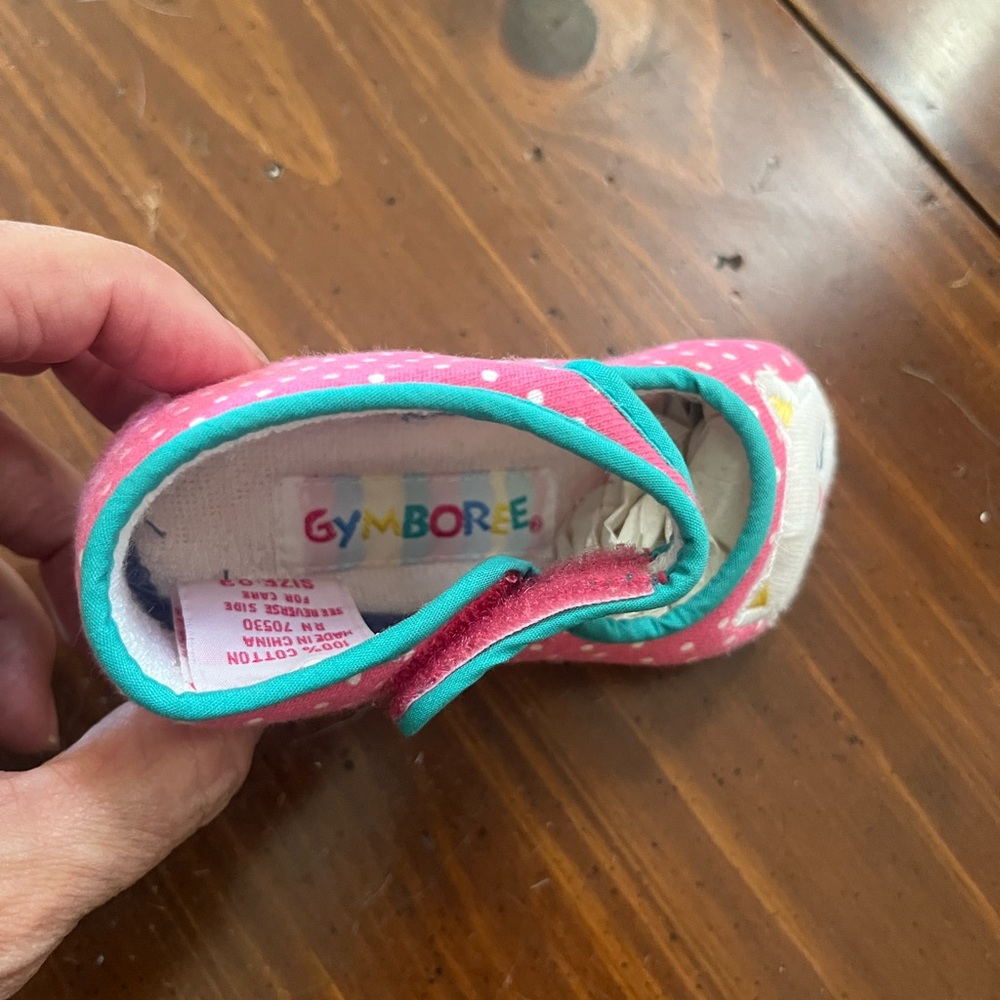 Gymboree Pink Mary Jane Baby Shoes with Teal Trim and Cat Face - Picture 4 of 11